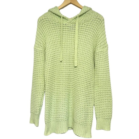 Cynthia Rowley Active Sweater Pullover Hoodie Womens L Green Crochet Open Knit - Picture 1 of 8